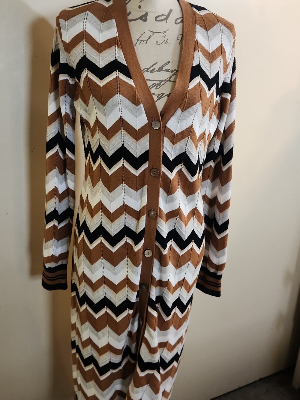 Minnie Rose☆ Chevron Pointelle Duster In Neutral Multi - Picture 5 of 9